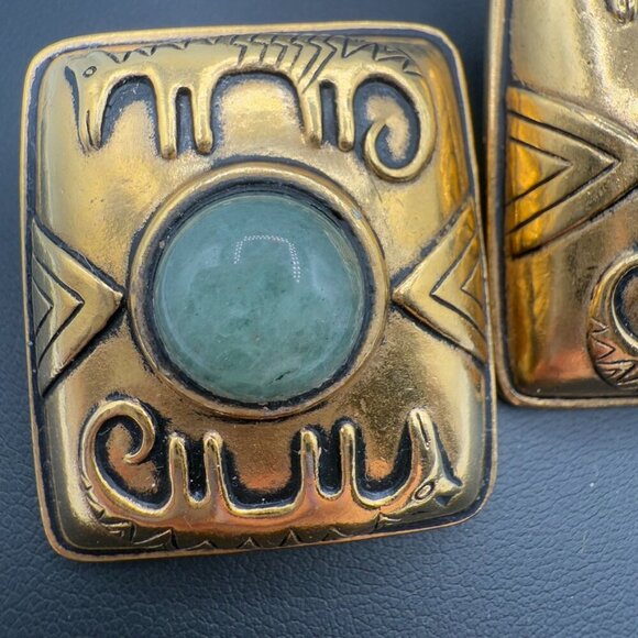Vintage 1980s Laurel Burch Chunky Tribal Clip On Earrings - Picture 6 of 11
